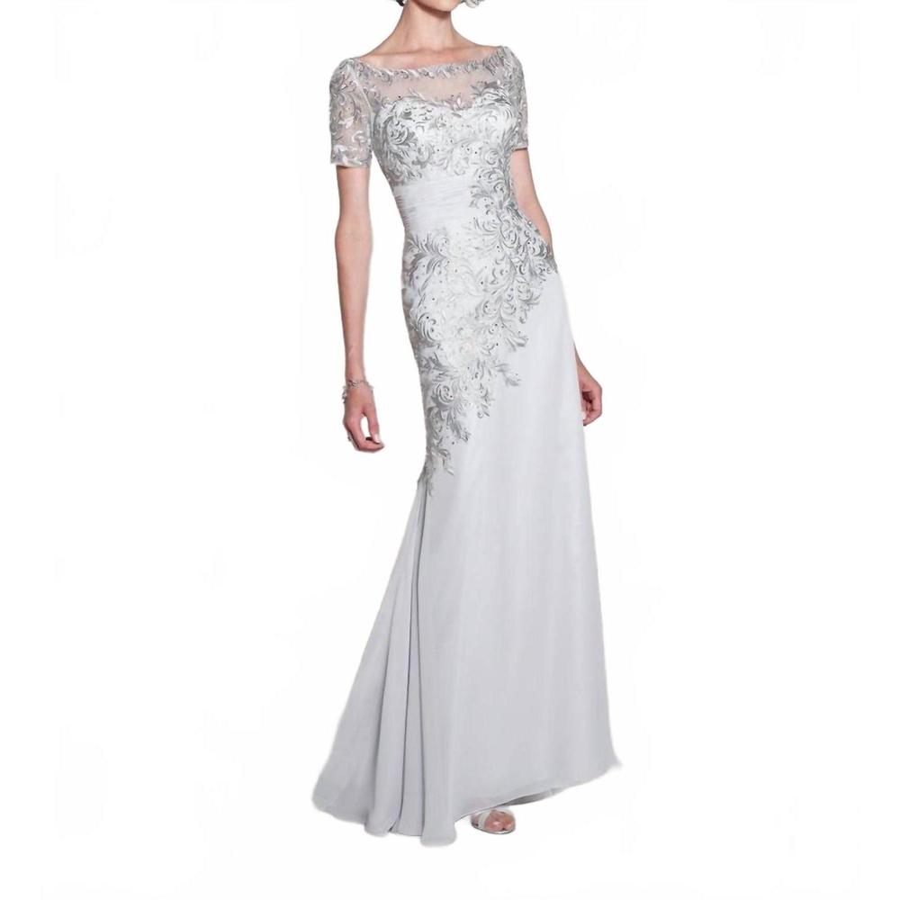 NEW CAMERON BLAKE chiffon long gown in silver